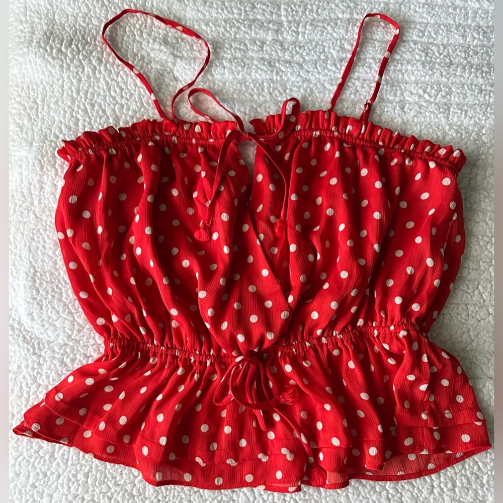 Tularosa Red & White Polka Dot Top